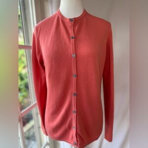 Coral Button-Up Crew Neck Cardigan Sweater, Size S